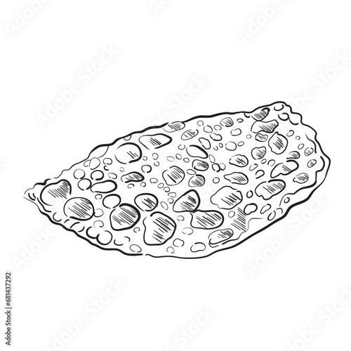 fried cheburek sketch vector illustration. Doodle style isolated on white background. For menu , design, flyer, web, bakery