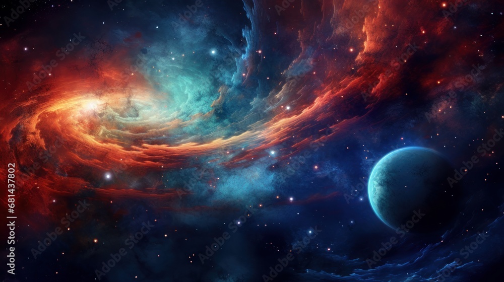 swirling galaxy with brightly glowing stars and planets  AI generated illustration