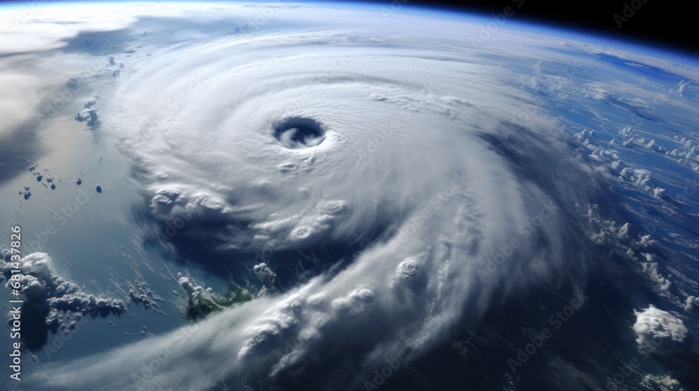 swirling tropical cyclone viewed from space AI generated illustration