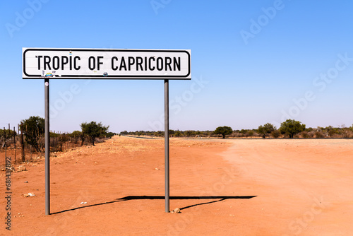Fototapeta Road sign at the tropic of capricorn  on the road from Windhoek to Rehoboth, Namibia