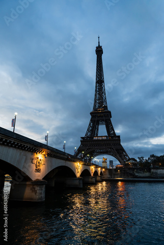 Paris, Eiffel Tower at sunrise, France. Landmark