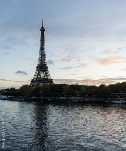 Paris Eiffel Tower at sunrise, France. Landmarks of Paris © David