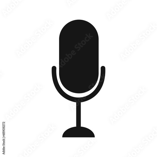 Microphone icon. Podcast, broadcast, radio, voice or song recording, audio streaming, online concert symbol isolated on white background. Vector flat illustration