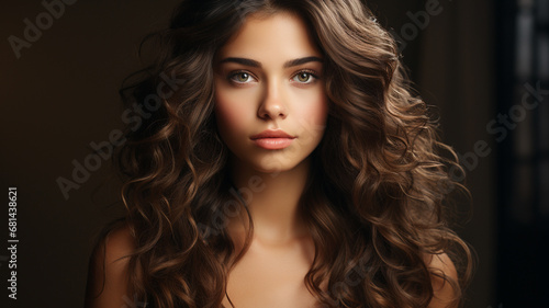 beautiful woman with long curly curly hairstyle. © STUDIAROZA