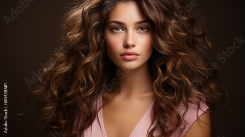 beautiful woman with long curly curly hairstyle. © STUDIAROZA