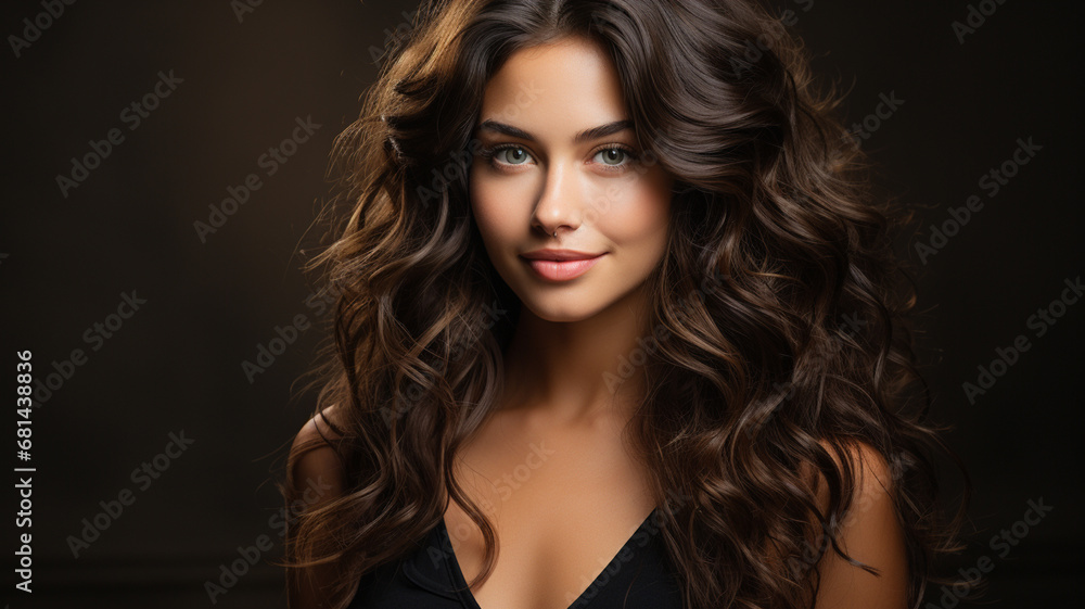 beauty portrait of a young brunette woman with curly hair beauty portrait of a young brunette woman with curly hair