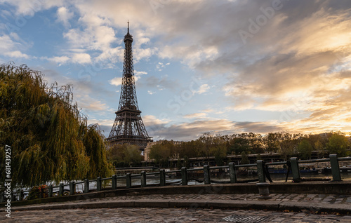 Eiffel Tower at sunrise  Paris  France. Landmark