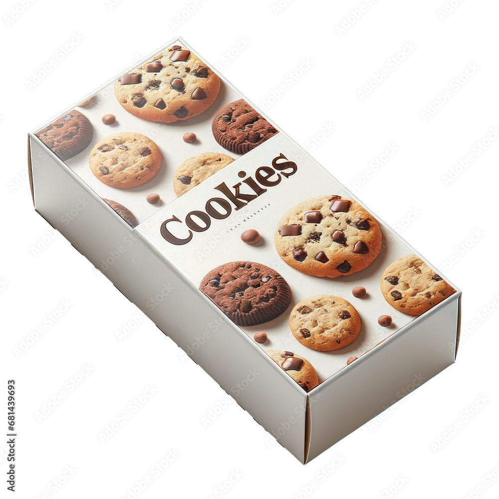 Cookies box package isolated on white transparent background, png