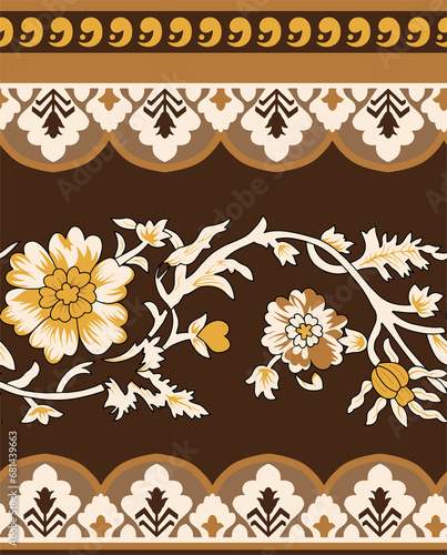 Cuadro en lienzo Fantasy floral seamless pattern in jacobean embroidery imitation, vintage, old, retro style