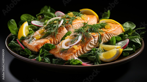 grilled salmon with lemon HD 8K wallpaper Stock Photographic Image 