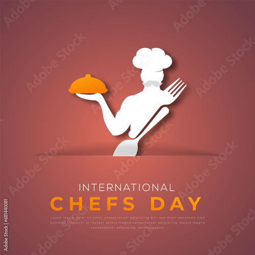 International Chefs Day Paper cut style Vector Design Illustration for Background, Poster, Banner, Advertising, Greeting Card