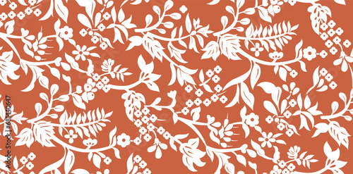 Fotografie Fantasy floral seamless pattern in jacobean embroidery imitation, vintage, old, retro style