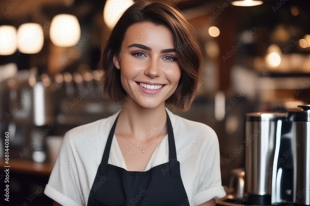 portrait of a woman barista in a cafe