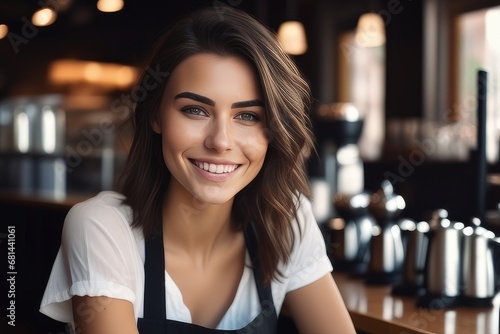 portrait of a woman barista in a cafe