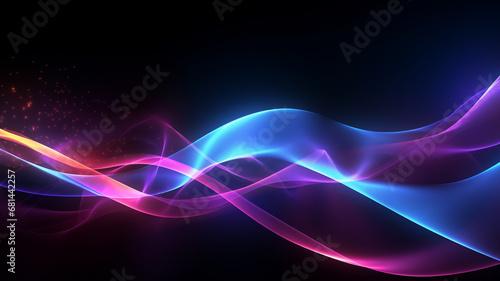 Abstract futuristic background with blurry glowing wave and neon lines