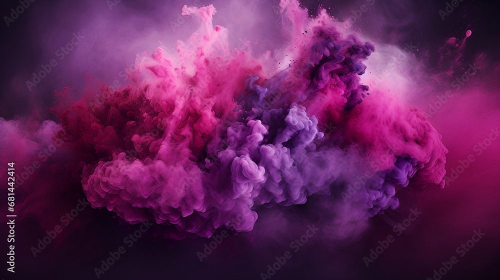 Abstract background pink purple magenta color. Flash explosion of powder. Generate Ai. Banner copy space for text