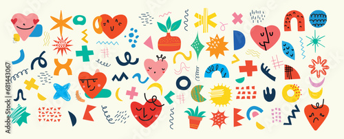 Wallpaper Mural Groovy hippie love sticker set. Heart funny cartoon character different pose. Happy valentine's day concept. Trendy retro 60s 70s style emoji. Y2K aesthetic. Vector illustration. Torontodigital.ca