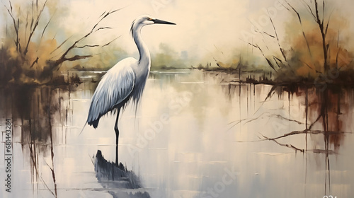 A beautiful painting of a bird standing gracefully © Anas