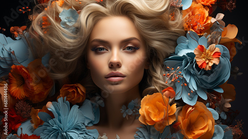 beauty portrait of woman with flowers