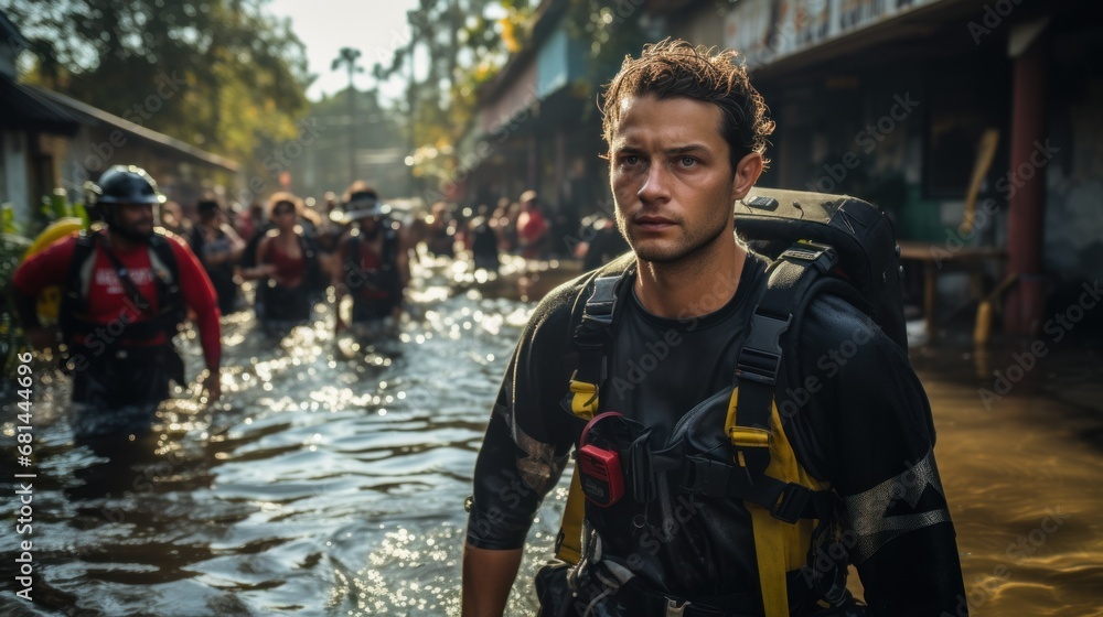 Fototapeta premium Adult mission - support and save in an emergency community crisis