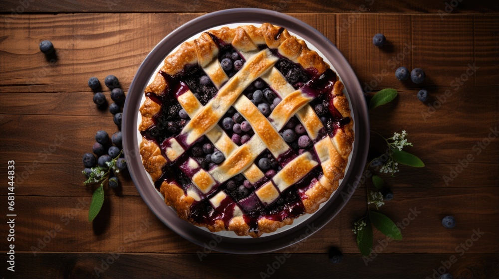 A blueberry pie on a wooden table A blueberry pie on a wooden table