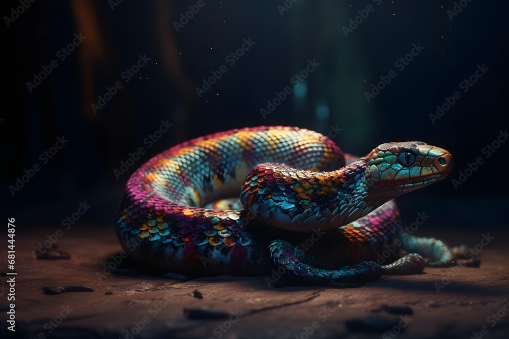 Fototapeta premium snake on black. 