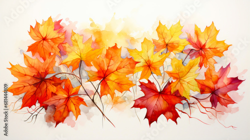 A painting of autumn leaves on a white background