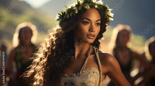 An islander woman with a flower crown on her head
