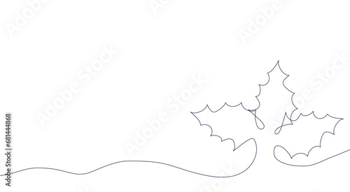 Christmas berries, leaves, decor in the style of one line. New Year and Christmas background in a minimalistic style. Hand painting. For printing, decoration, greetings and mood. Vector