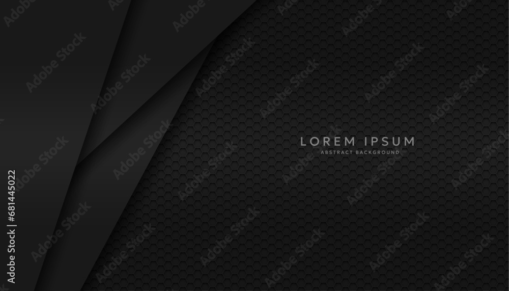 Modern hexagonal black material texture background overlaid with black paper Modern hexagonal black material texture background overlaid with black paper