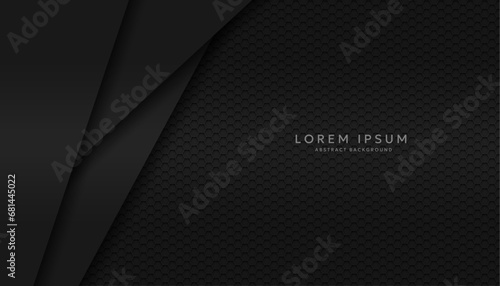 Modern hexagonal black material texture background overlaid with black paper