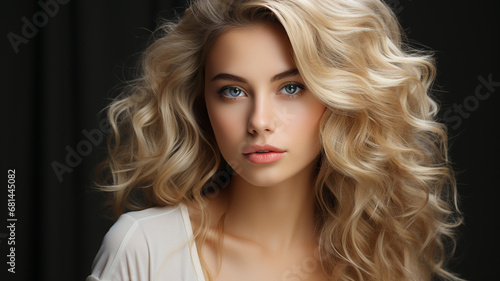 beauty woman with curly hair and makeup. beautiful girl with curly blond curly hair