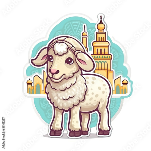 A Stiker of Sheep  Honoring Tradition during Eid Al Adha  AI Generated