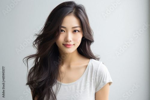 Portrait of a beautiful asian woman in white t-shirt.