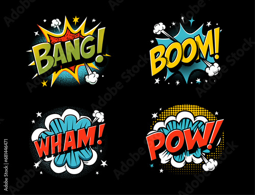 Bang boom wham wow tshirt idea lifestyle pop culture vintage comic book vector illustration sweatshirt clothing