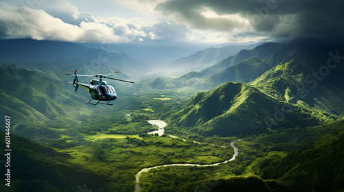 A captivating image of a helicopter soaring
