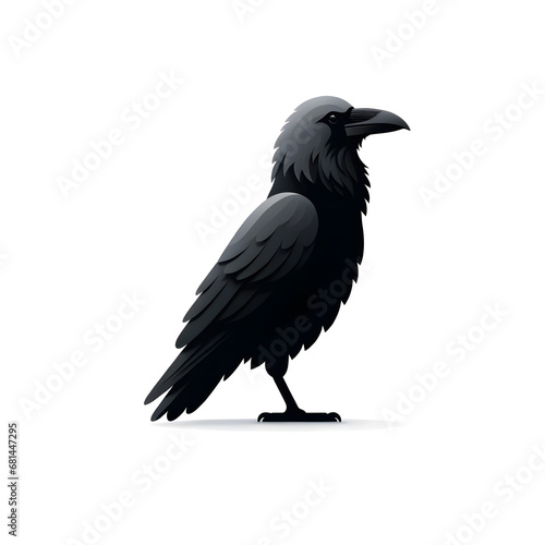 Majestic Raven Illustration in Profile with Glossy Plumage - Blackbird Art, Wildlife Concept on White BackgroundThis title effectively captures the essential elements of the image while integ