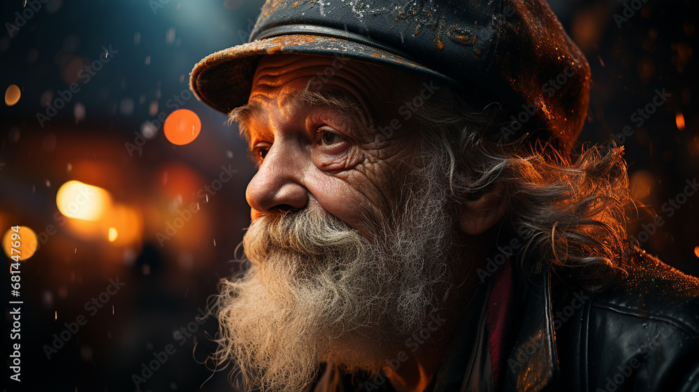 a portrait of a bearded man in a cap with a candle. a portrait of a bearded man in a cap with a candle.
