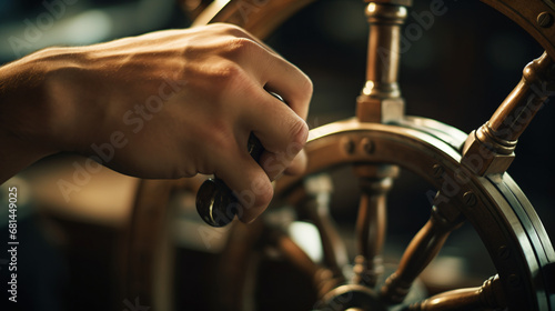 A close up view of a persons hand gripping a wheel