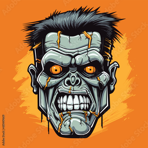 Funny Zombie Head Vector Illustration Bold Design