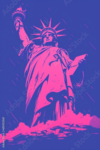 illustration of statue of liberty glitch art © Patrick