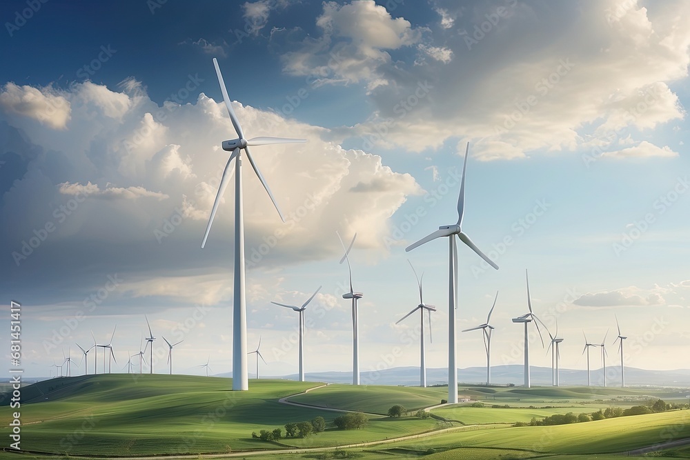 A Serene Landscape: Windmills Dancing in a Sea of Green A Serene Landscape: Windmills Dancing in a Sea of Green