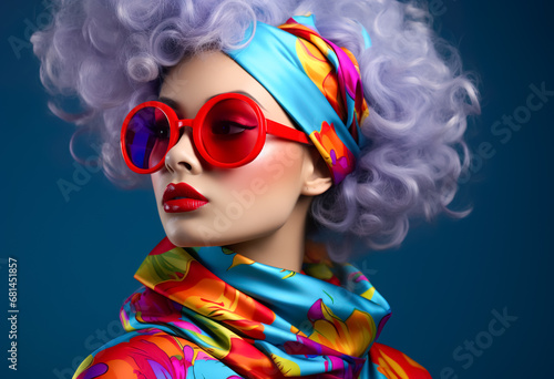 80s retro fashion of woamen clothing.y2k ideas stylish design.colorful makeup and accessories decorations