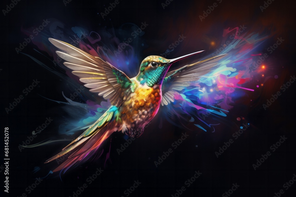 Naklejka premium Colorful Bird in Flight under a Mysterious Night Sky