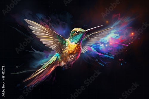 Colorful Bird in Flight under a Mysterious Night Sky © ParinApril