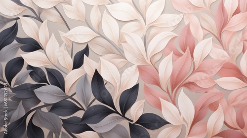 Leafy background in tan  pale dogwood  and ash grey colour  wall decor  canvas design