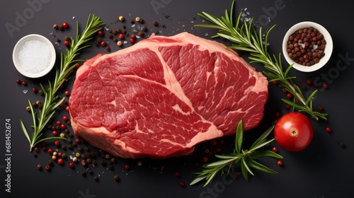 A top-view image of a fresh raw beef steak isolated