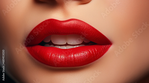 A close up view of a womans mouth showcasing vibrant