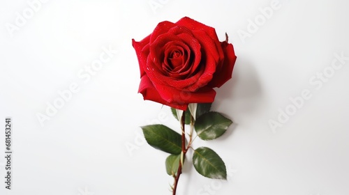 Red rose on white background  valentine s day  anniversary