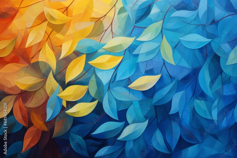 Vibrant Autumn Leaves on a Serene Blue Background, Nature's Colorful Palette, Copy Space Vibrant Autumn Leaves on a Serene Blue Background, Nature's Colorful Palette, Copy Space